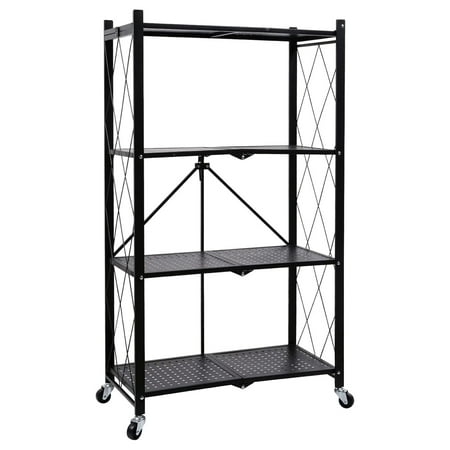 

Zhao he 4-Tier Heavy Duty Foldable Metal Rack Storage Shelving Unit with Wheels Moving Easily Organizer Shelves Great for Garage Kitchen Black