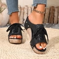 thumbnail image 2 of Rokment Womens Vintage Beach Platform Wedge Slides Sandals Summer Retro Casual Studded Suede Open Toe Lace up Chunky High Heels Slip on Backless Dress Mules Black Size 6, 2 of 7