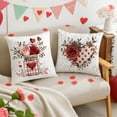 thumbnail image 3 of Housses de Coussin de la Saint-Valentin 18 x 18 Pouces Ensemble de 4, Pois Rouges Cœurs Blancs Rayés Amour Taies d'Oreiller Décoratives pour Décoration de Canapé Maison, 3 of 5