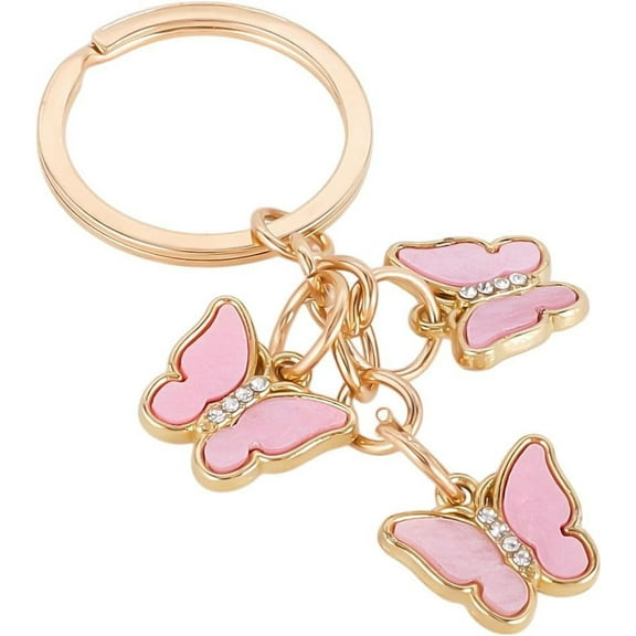 Pink Butterfly Keychains Enamel Animal Keychain Bulk Gold Metal Zinc Alloy Shining Rhinestone Butterflies Charms Keyring Key chain for Keys Purse Bag Wallet Backpack Handbag Women Accessories