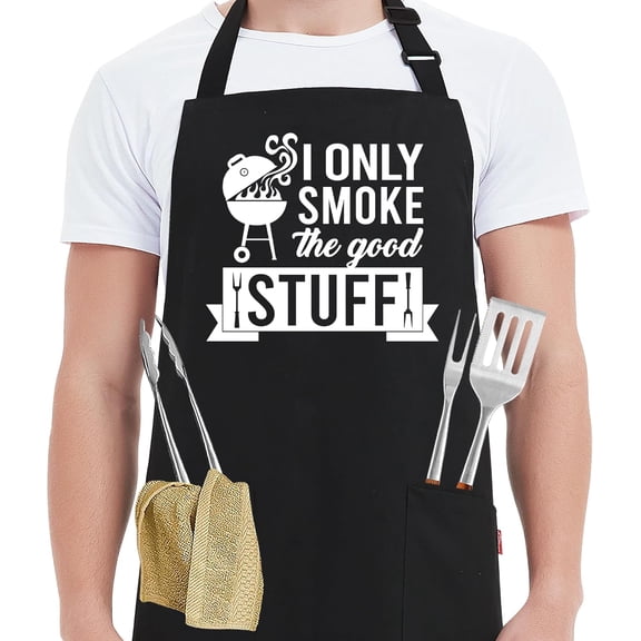 Funny Grilling Aprons for Men - I Only Smoke The Good Stuff - Funny Chef Cooking BBQ Grill Aprons with 2 Pockets - Birthday, Father''s Day, Christmas Gifts for Dad, Husband, Boyfriend, Him