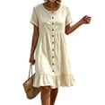 thumbnail image 3 of Horkkom T Shirt Dress Women Short Sleeve Button Down Solid Color Sundresses Vacation Beach Mini Dresses , S-3XL, 3 of 9