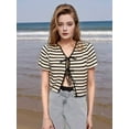 thumbnail image 4 of Women'S Stripe Tie Front Short Sleeve Crop Cardigan Shrug Sweater Top  S, 4 of 6
