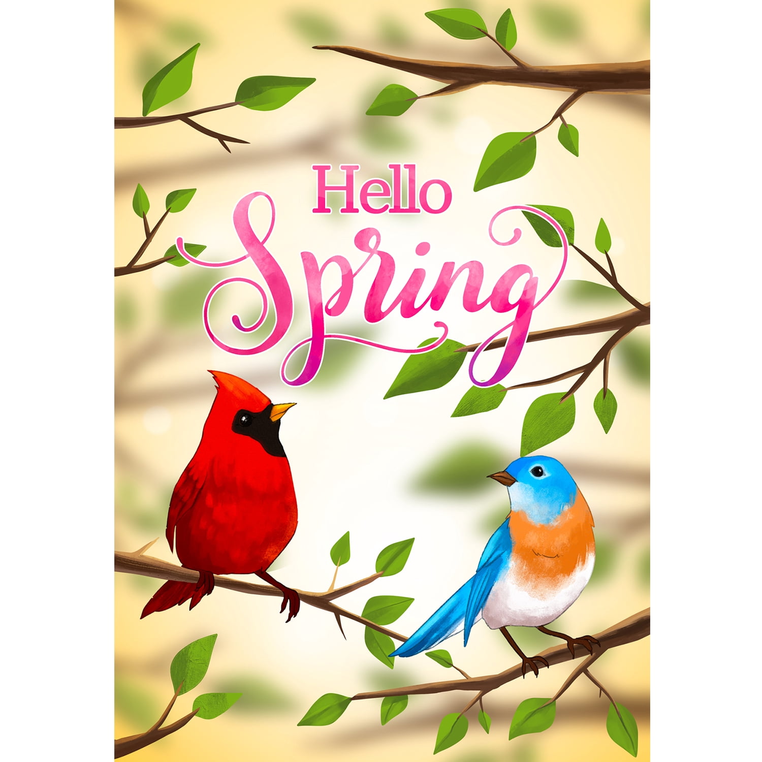 America Forever Hello Spring House Flag 28 x 40 inches Double Sided Colorful, Summer Birds, Cardinal - Seasonal Yard Lawn Outdoor Decorative Spring Bluebird House Flag