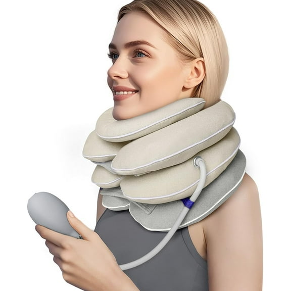Neck Stretcher with Brace - Inflatable Cervical Traction Device for Neck Pain Relief, Adjustable Neck Decompression Tool with Breathable Fabric, Home Use Neck Traction Pillow