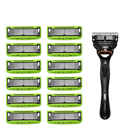 Men's 6-Blade Shaving Razor with 12 Refill Cartridges