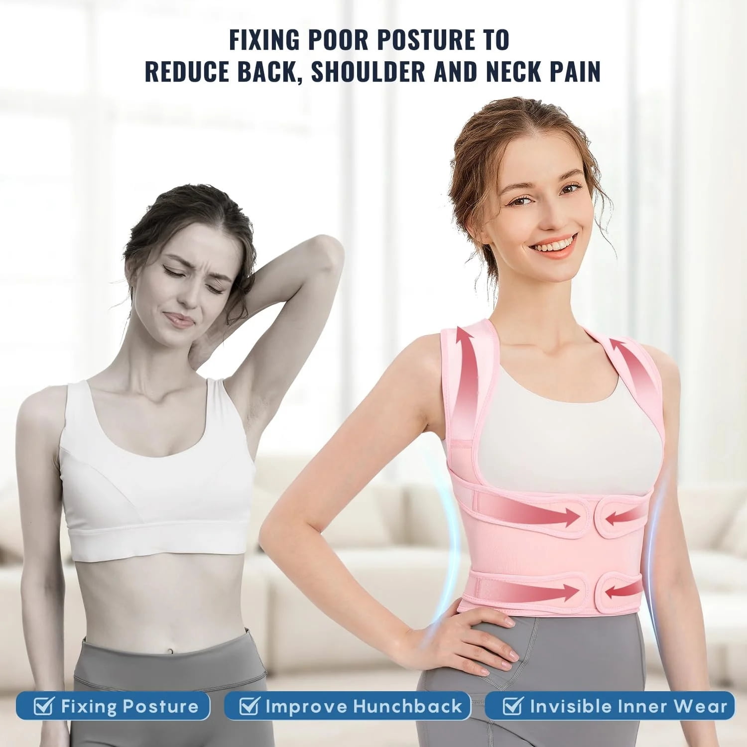 Back Brace Posture Corrector for Women: Shoulder Straightener Adjustable Full Back Support Upper and Lower Back Pain Relief - Scoliosis Hunchback Hump Thoracic Spine Corrector Small