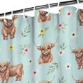 Highland Cow and Flower Print Waterproof Shower Curtain, Weighted Hem ...