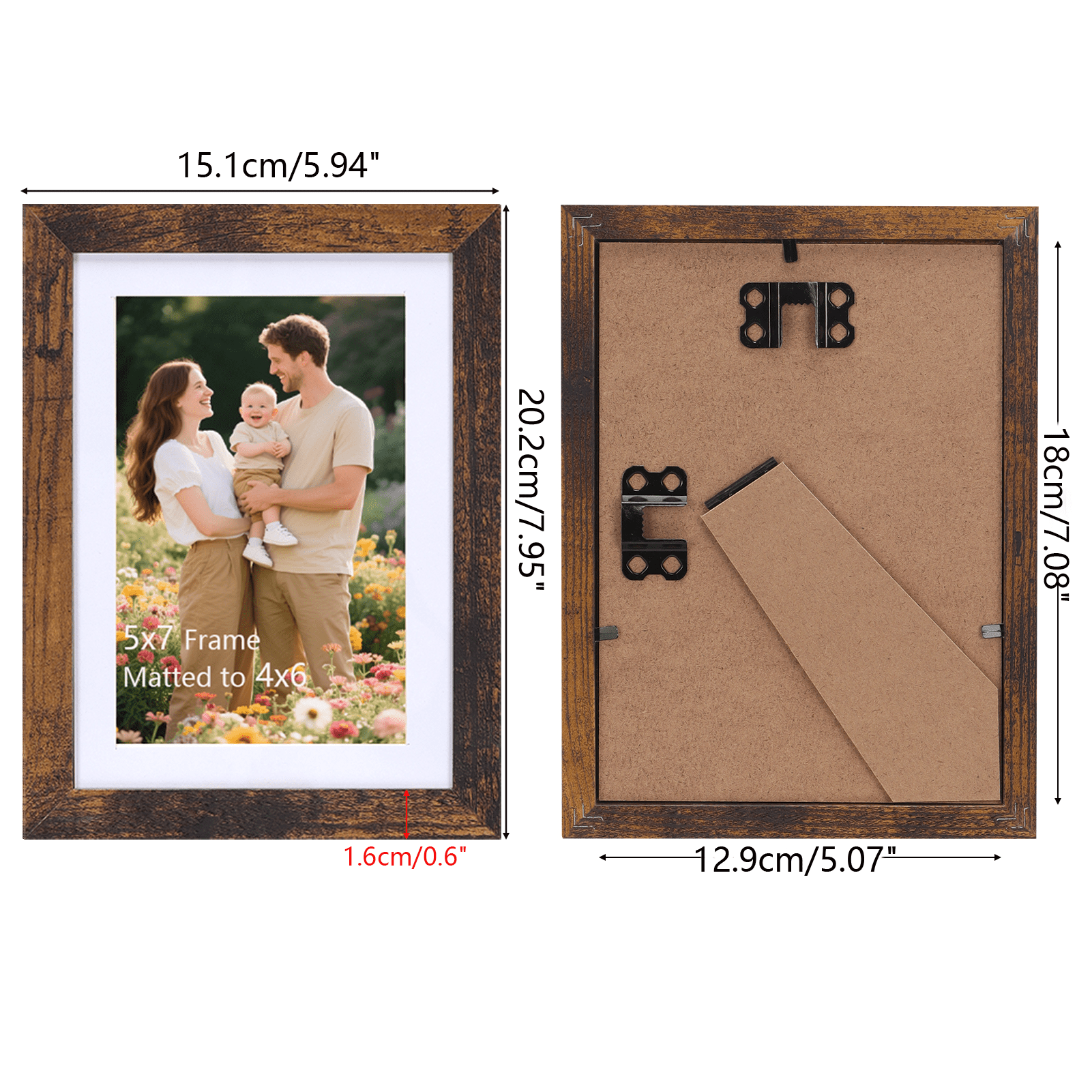 15 Pack 5x7 Picture Frames Matted to 4x6 Photos, Gallery Wall Picture Frame, Brown