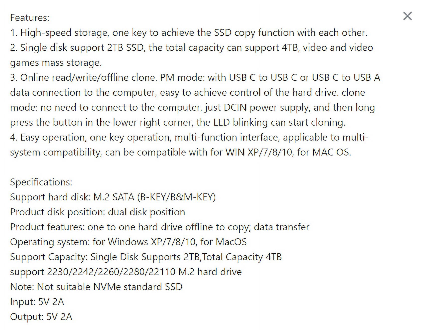 JIAHAOO USB C M.2 SATA SSD Docking Station Cloner Offline One Key Copy 4TB Capacity 2230-22110 for Easy Data Migration Backup