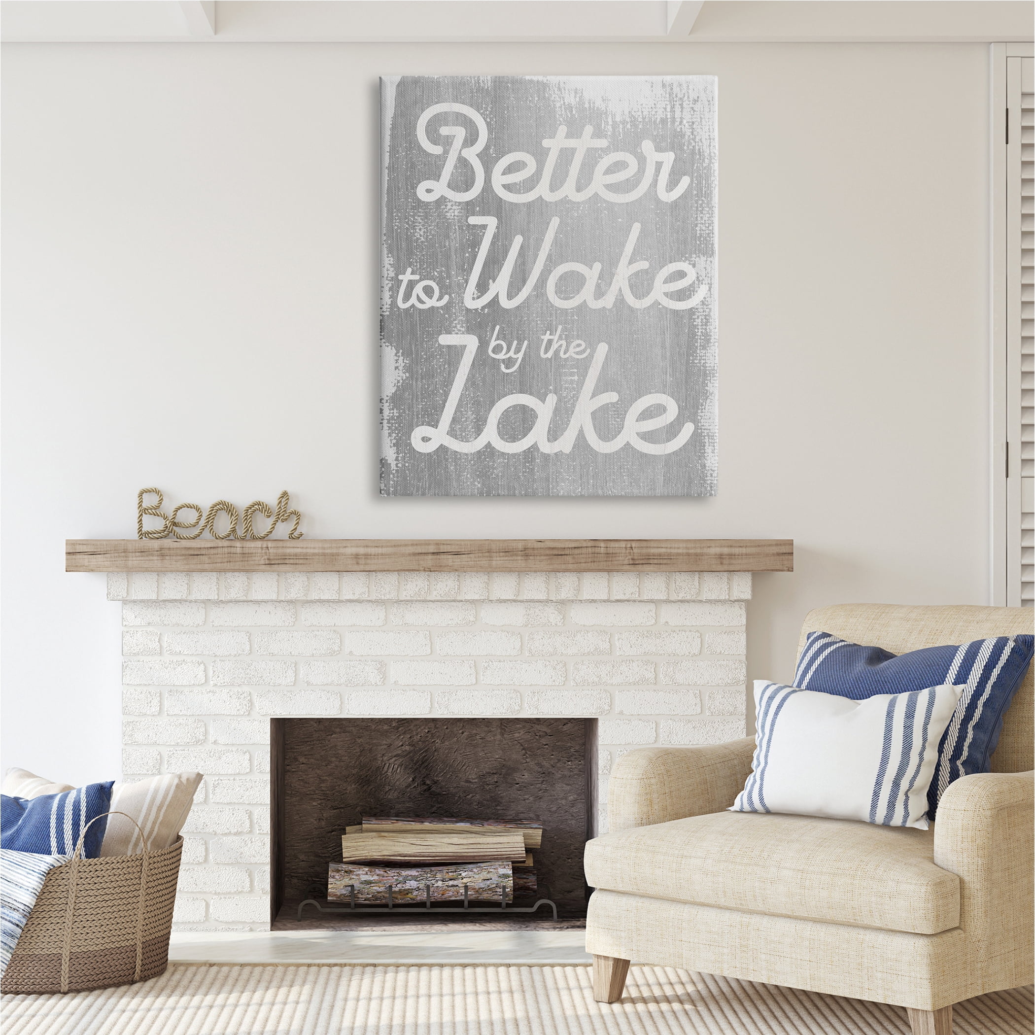 Stupell Industries Rustic Grey Lake Phrase Inspirational Painting Gallery Wrapped Canvas Print Wall Art, 36 x 48