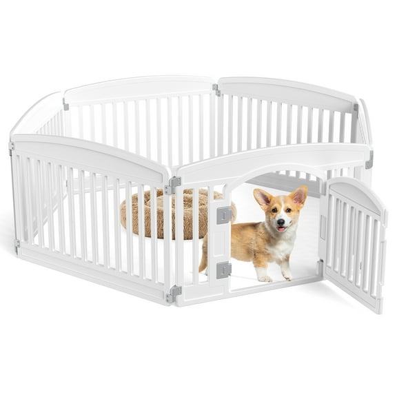 MCQ 24-Inch 6-Panel Indoor Dog Playpen - Foldable Fence for Small Dogs, Apartment Friendly, Easy Storage - White