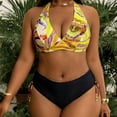 thumbnail image 4 of Womens Plus Size Bathing Suits Vintage V Neck Halter with Side Tie Bottom Tummy Control Swimsuit Summer Clothes, 4 of 6