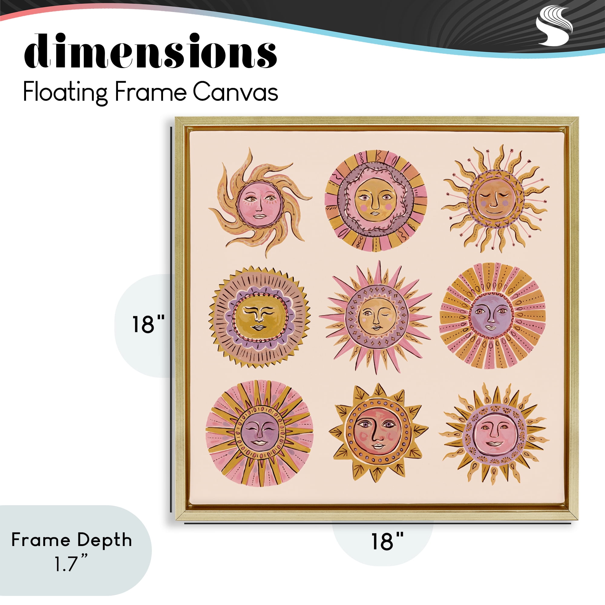 Stupell Industries Boho Solar Faces Gold Framed Floater Canvas Wall Art, design by Two If By Sea Studios