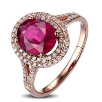 Split Shank 2.25 Carat 8x6mm Oval Cut Red Ruby Moissanite Diamond Halo Engagement Ring in 10k Rose Gold for Women