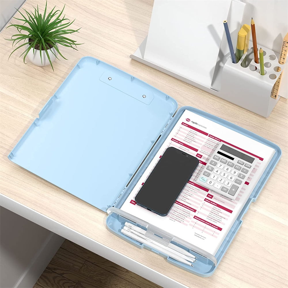 NOGIS Clipboard with Storage, High Capacity Nursing Clipboards with Pen Holder, Heavy Duty Plastic Storage Clipboard with Low Profile Clip,Smooth Writing for Office,Blue