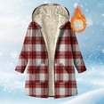 thumbnail image 2 of Horkkom Plaid Jacket for Woman Thin Fleece Zip Up Jackets with Hood Pockets Long Sleeve Overcoats L, 2 of 8