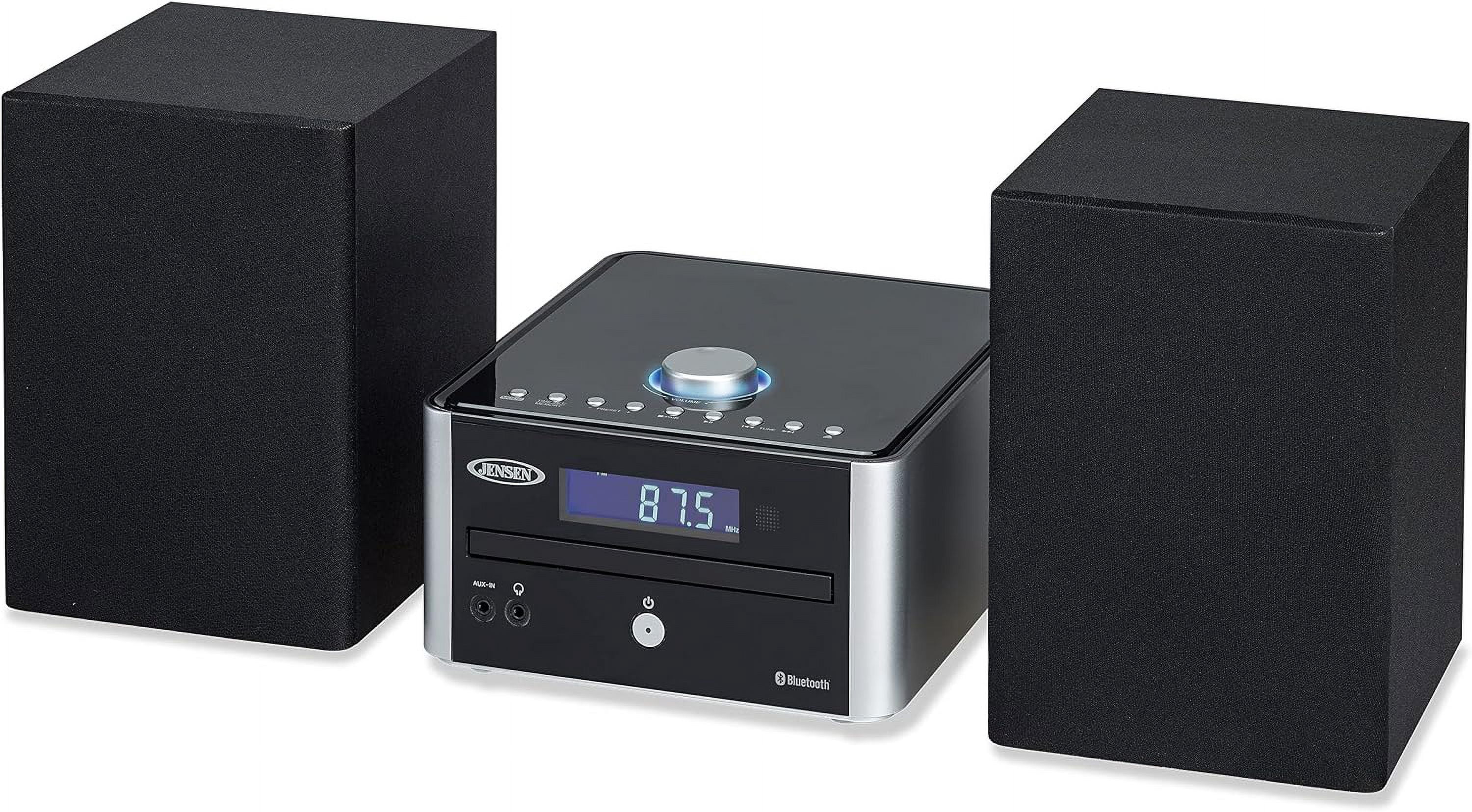 Jensen JBS-210 3-Piece Bluetooth Shelf Stereo System With CD Player, AM/FM Radio, Speakers - Black/Gold