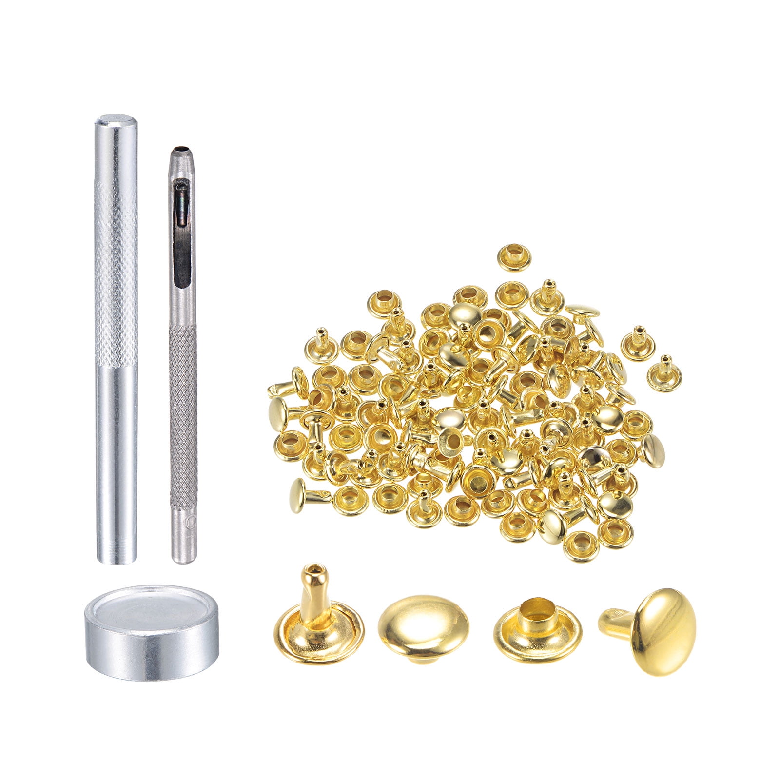 50 Sets Leather Rivets Gold Tone 8mm Double Cap Brass Rivet Studs with