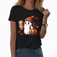 thumbnail image 2 of TOWED22 Halloween Teacher Shirts for Women Cute Pumpkin Ghost with Coffee Graphic T-Shirt Casual Fall Teacher Tee Tops(Black,S), 2 of 7
