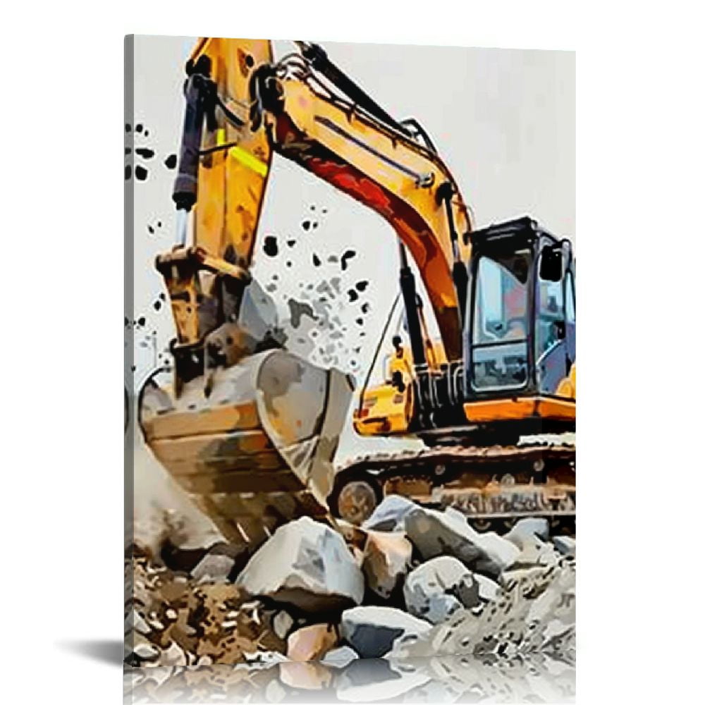 Shiartex Watercolor Construction Car Trucks Vehicle Wall Art Prints,Watercolor Truck Wall Art Print,Toddler Truck Pictures for Boys Room Decor Kids Room Decor Nursery Decoration 16x20 in