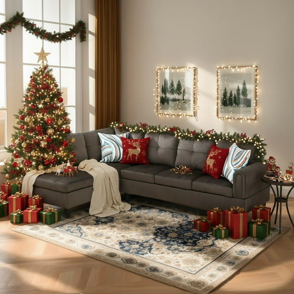 Hommoo Sofa Set, Flannel 2-Piece Living Room Sofa Set,Suitable for Home, Dark Brown