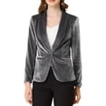 thumbnail image 1 of INSPIRE CHIC Blazer en Velours pour Femme, Couleur Unie, Col Châle, un Bouton, Veste de Tailleur pour le Travail, Gris, TG, 1 of 7