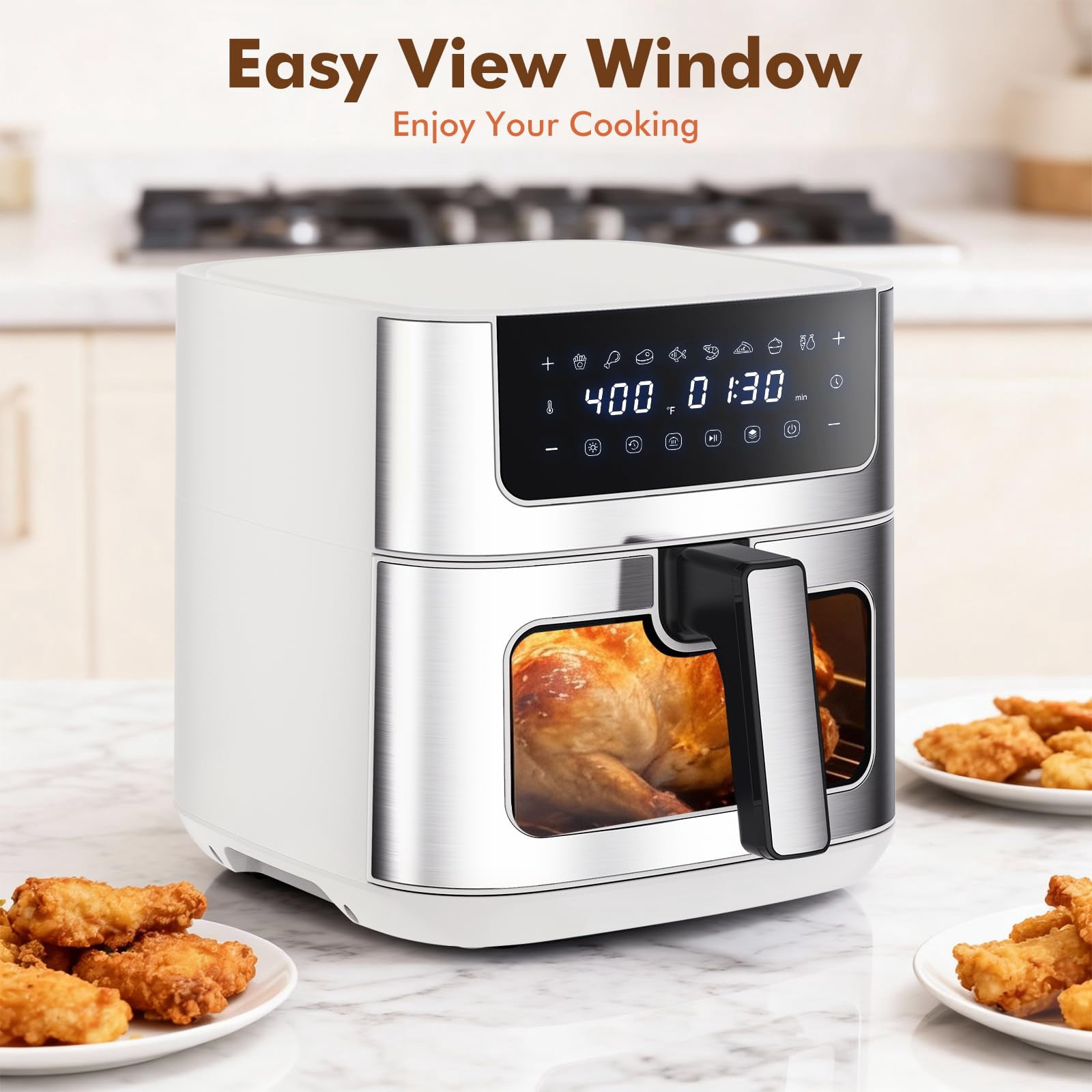Plum Chef 6.34QT Air Fryer, 8-in-1 Air Fryers Oven with Visible Window, 400℉ Fast Heating, Nonstick Dishwasher-Safe Basket, Timer & Auto-Off, Stainless Steel