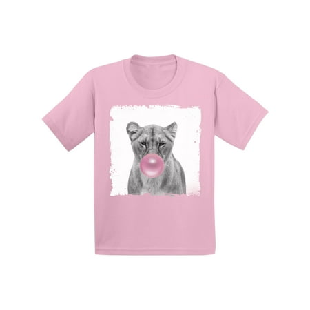 Awkward Styles Funny Lion with Gum Lion Clothing Lion Lovers Funny Gifts for Kids Childrens Outfit Lion Tshirt Lion Toddler Shirt Toddler T Shirt Kids Outfit New Animal Collection Pink Bubble Shirt