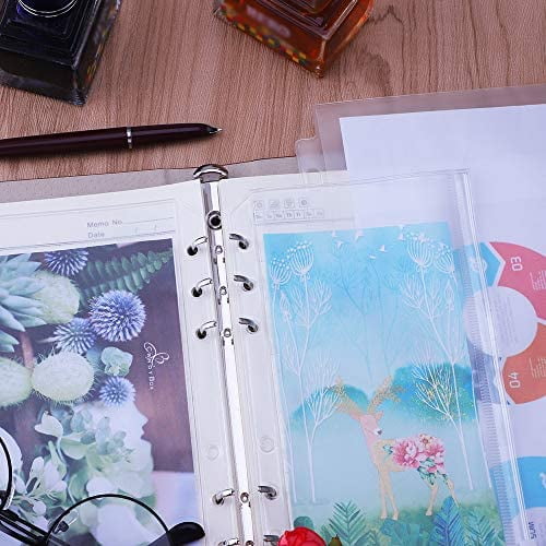 Antner 24PCS Binder Pockets A6 Size 6 Holes Zipper Binder Pouch Folders Clear Waterproof PVC Loose Leaf Bags for 6 Ring Binder Notebooks Documents and Cards 
