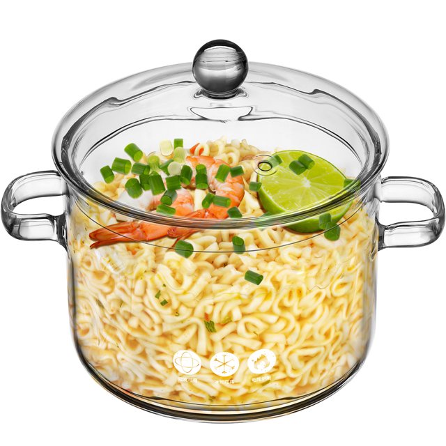 Clear Glass Simmer Pot For Stove Top High Borosilicate Glass Cooking Pot With Lid Soup Pot With Double Handles