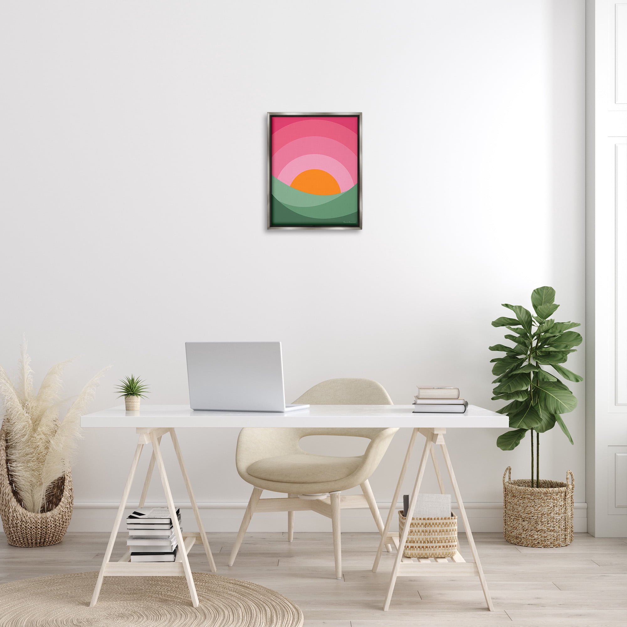 Stupell Industries Green & Pink Landscape Landscape Painting Gray Floater Framed Canvas Art Print Wall Art, 17 x 21