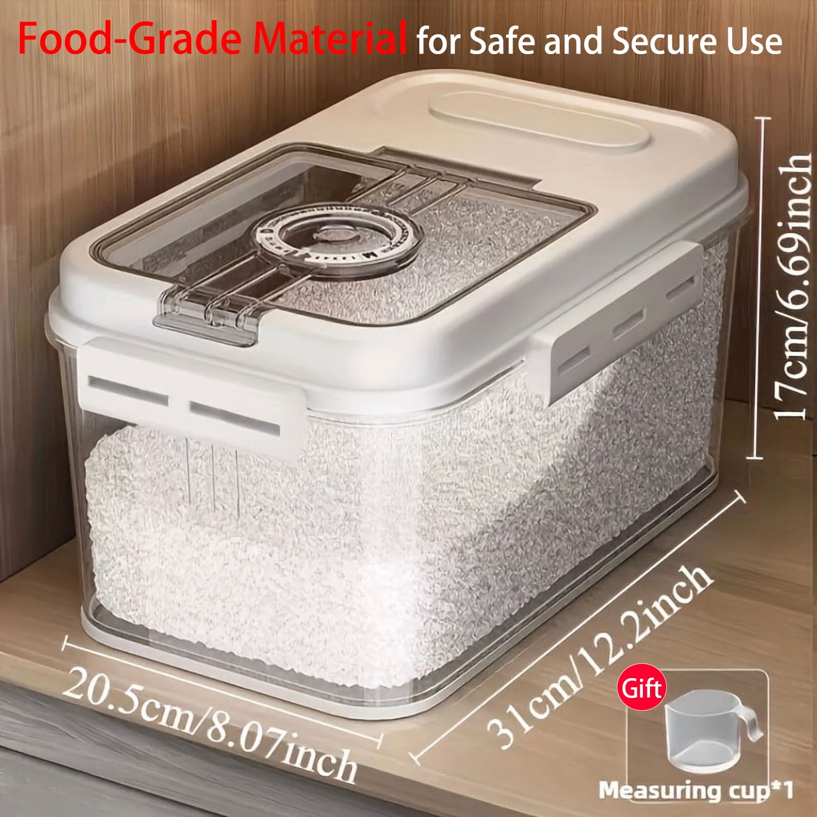 Flour Container, Large Capacity Rice Container 5L, Insect-Proof, Moisture-Proof, Airtight  Storage container,Food-Grade cereal dispenser