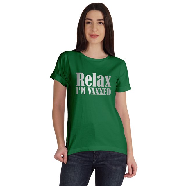 Inkmeso T-shirt pour Femmes Relax I'm Vaxxed à Encolure Dégagée, Drôle, Pro-Vaccin