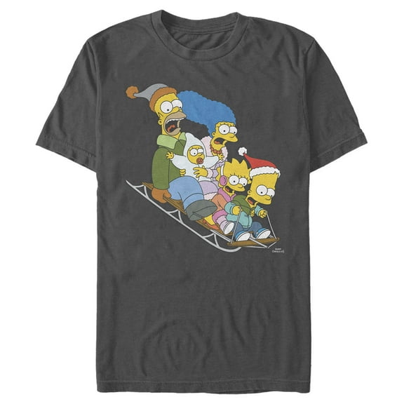 Men's The Simpsons Distressed Family Gone Sledding Graphic Tee Charcoal 3X Large