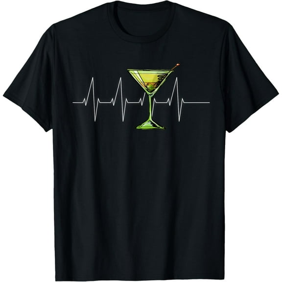 Martini Heartbeat T Shirt Cocktail Glass Happy Hour Shirt T-Shirt