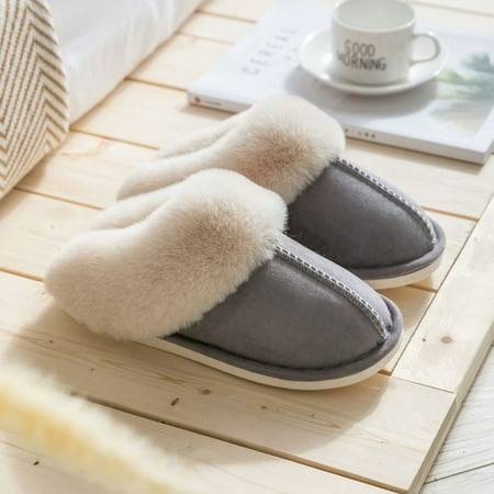 

Home Supplies Lightweight Soft Indoor Flat Slippers Winter Plush Slippers Warm Shoes Platform Slipper LIGHT GRAY 40-41