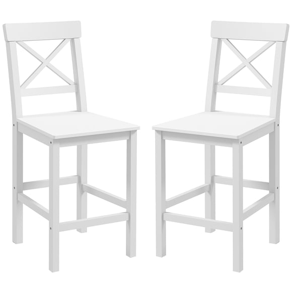 HOMCOM Counter Height Stools Set of 2, Farmhouse Bar Stools with Backs, Solid Wood Counter Stools for Kitchen Island White