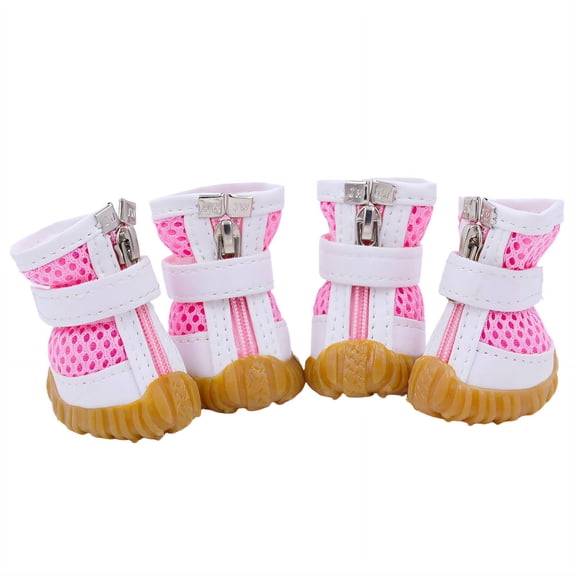 GASTROPOD 4Pcs Dog Shoes Soft Cotton & Nylon Blend Dog Booties Breathable Mesh Design Non-Slip Gel Sole Dog Boots 4.5x3.5cm,Pink