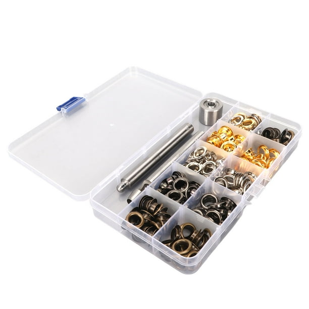 Kit de ojales con ojales de 8 mm, 4 colores, 100 juegos de ojales con 3 piezas, kit de herramientas de instalación, kit de ojales para decoración