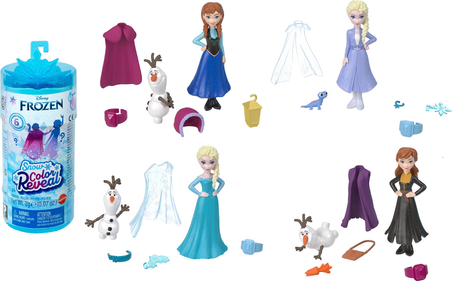 Disney Frozen Snow Color Reveal Small Doll & Accoessires, 6 Surprises Include Character Figure