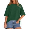 thumbnail image 2 of Oversized Tshirts for Women Summer Casual Short Sleeve Crew Neck Loose Fit Basic Tee Tops, #01 Dark Green, XXL, 2 of 6