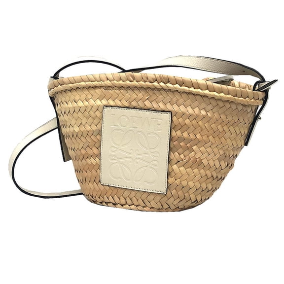 Pre-Owned LOEWE A223222X01 Shoulder Bag Palm Leaf Handbag Natural x White Women's