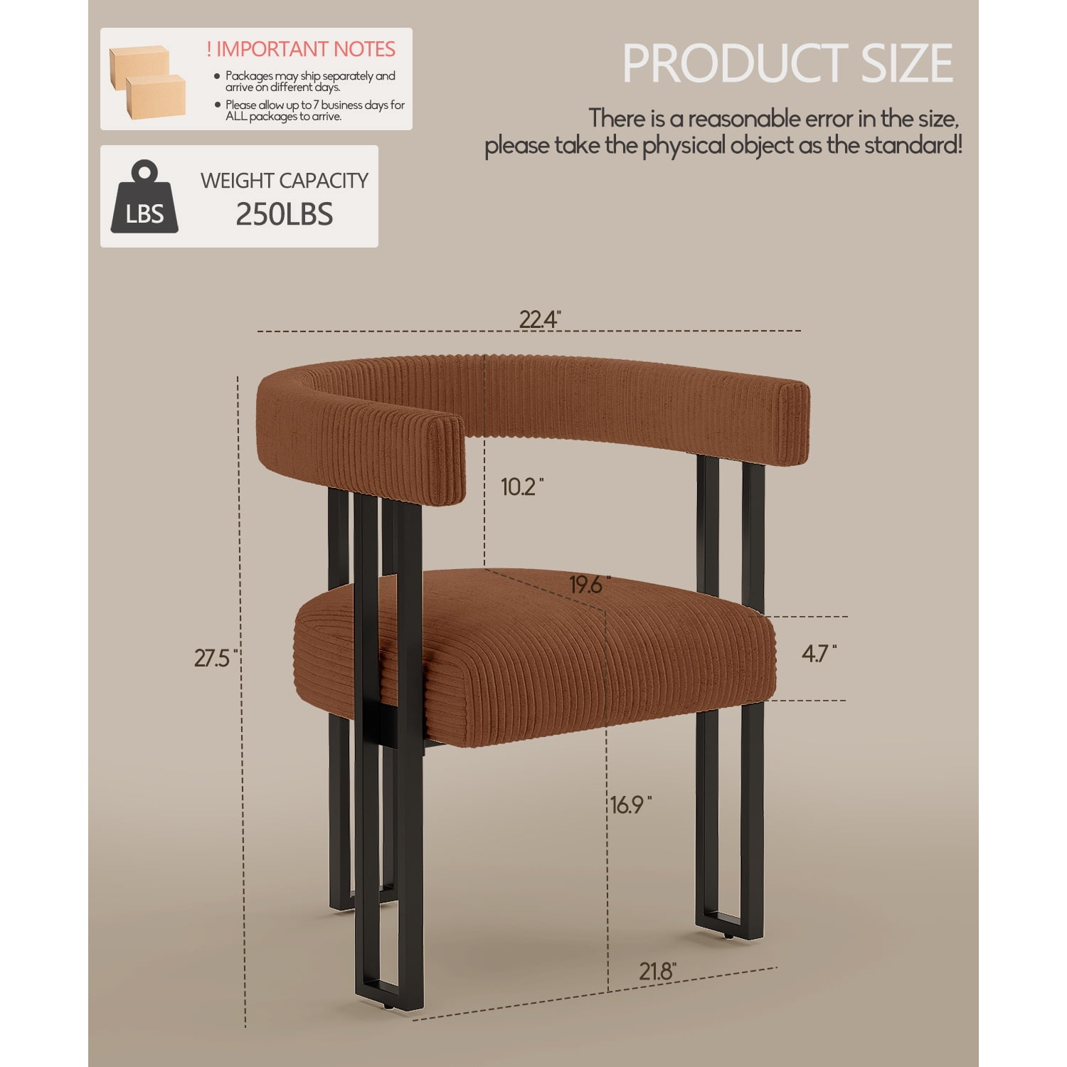 Boucle Dining Chair Set of 2 Corduroy Upholstered Dining Room Chairs Kitchen Chairs with Metal Legs Mid Century Modern Chair for Dining Room, Kitchen (Coffee, 2)