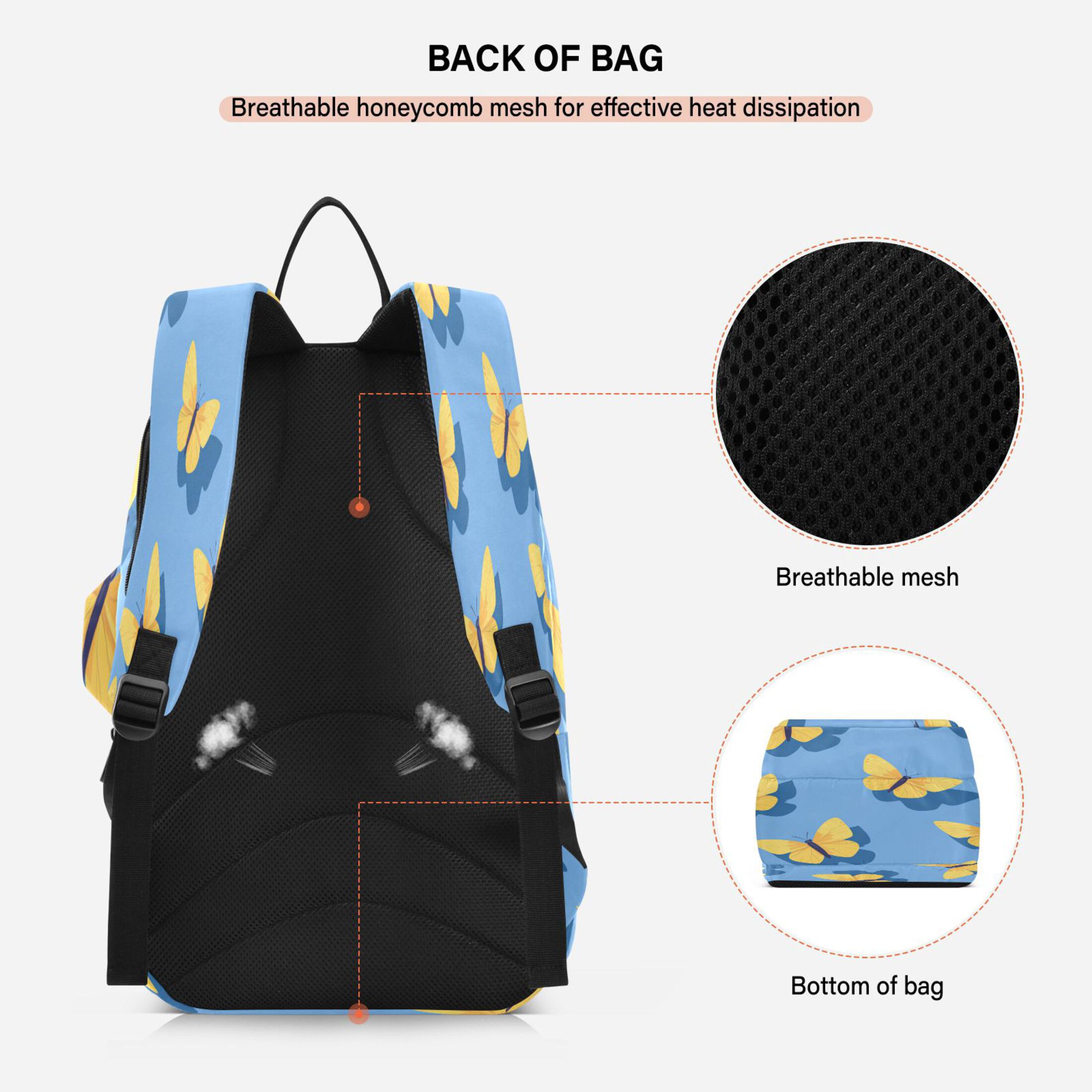 2 Racquet Holder Tennis Backpack Tennis Racket Covers Gym Bags Yellow Butterflies