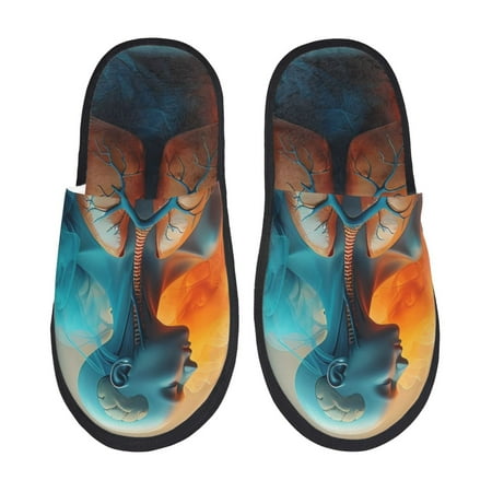 Balery Surreal Body Art Slient Indoor Furry Fleece Comfort House Shoes Soft Non-Slip Home Shoes Cotton slippers House Slippers-- Large