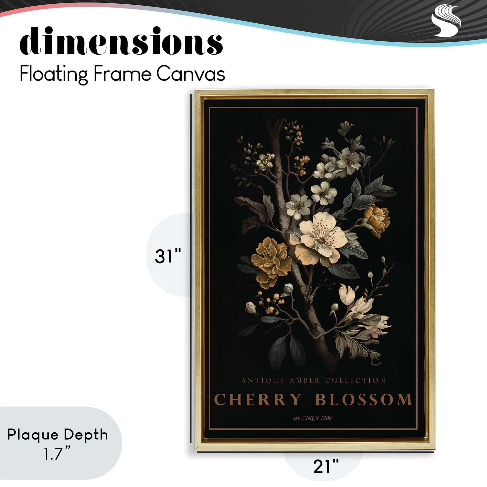 Stupell Industries Antique Cherry Blossom Light Gold Framed Floater Canvas Wall Art, design by Chris Giampietro
