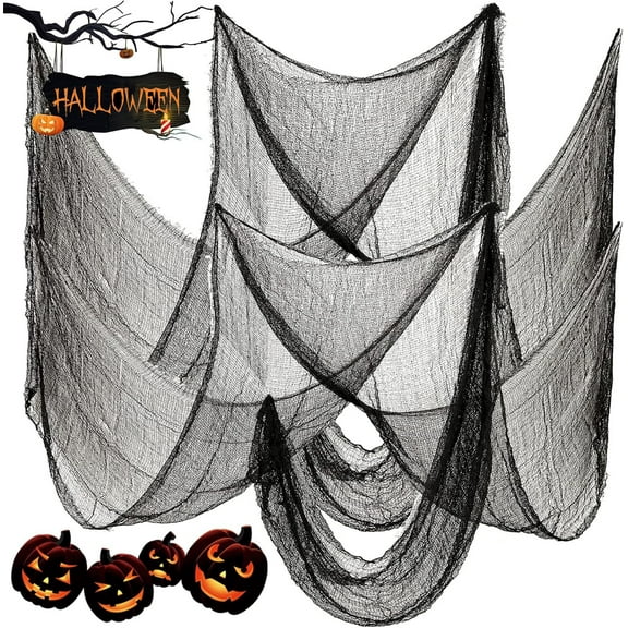 2Pcs Halloween Decorations Creepy Cloth Indoor Outdoor, Scary Gauze Halloween Party Decoration, Spooky Home Decor Supplies for Table Tree Garden Doorways Haunted House Yard Skeleton (Black, 30"x72")