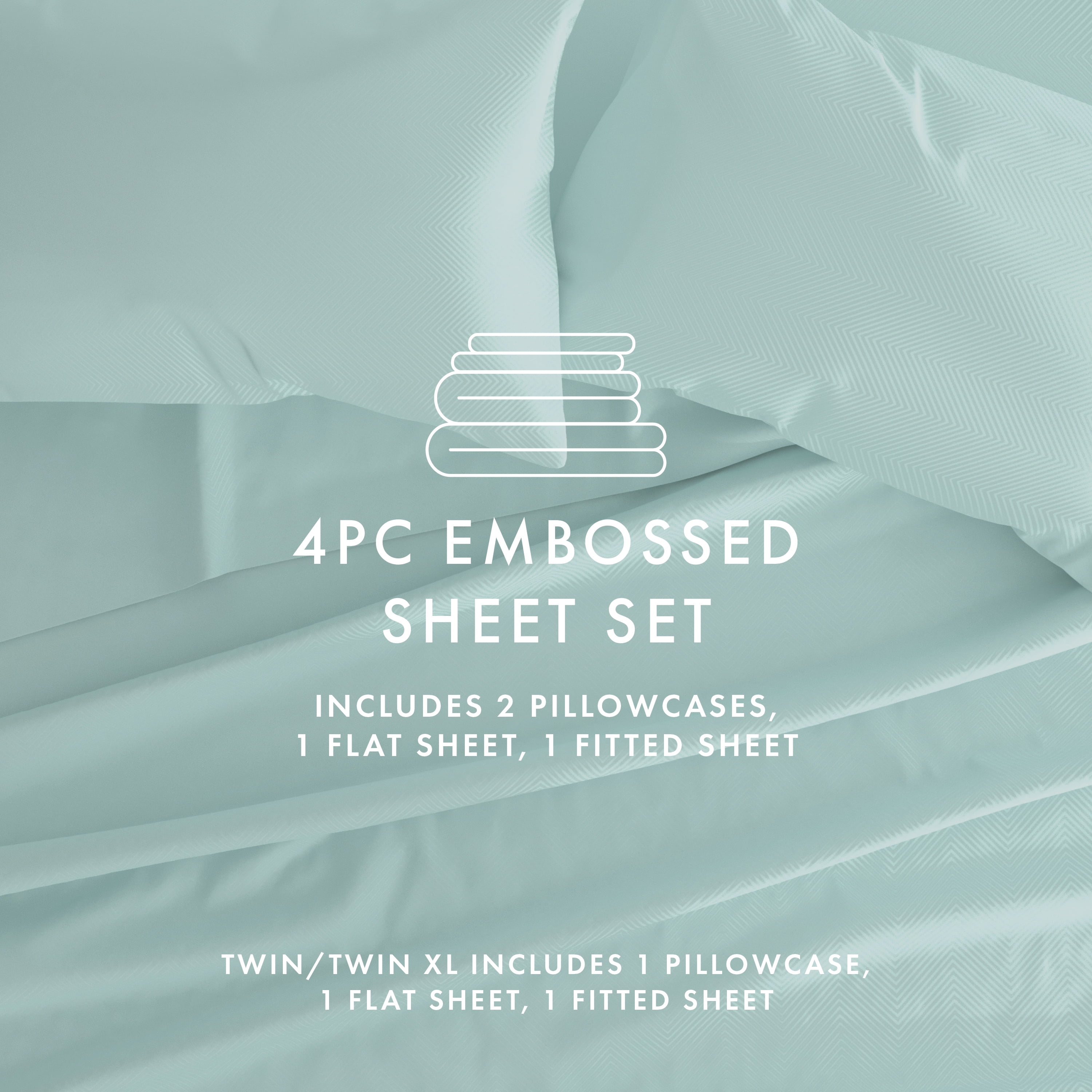 Noble Linens 4 Piece Aqua Chevron Embossed 4 Piece Bed Sheet Set, Twin