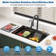 thumbnail image 7 of Black Waterfall Kitchen Sink, Stainless Steel Single Bowl Bar Sink with Cup Rinser, Drop In/Undermount Farmhouse Workstation Sink with Multiple Accessories (26.8 x 17.7in), 7 of 7